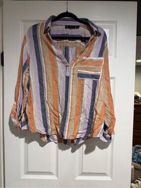 New York & Company Striped Tunic in Orange, Lavender, Gray & Cream